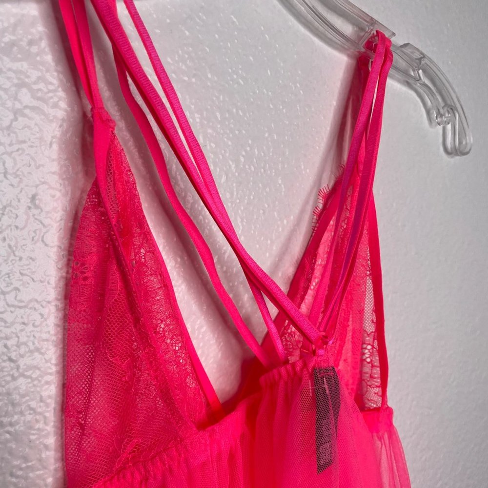Victoria's Secret Women's Lingerie Size L Neon Pink Sleeveless Lace Baby Doll - Picture 9 of 11